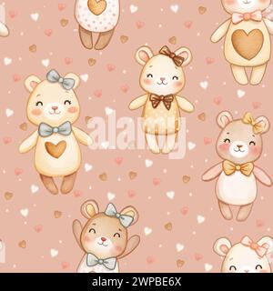 seamless pattern lovely bears pastel colors adorable cute children illustration hand made Stock Photo