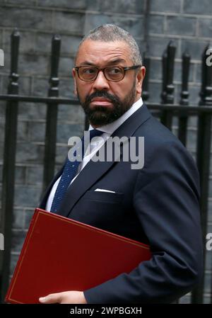 London, UK. 06th Mar, 2024. Secretary of State for the Home Department James Cleverly arrives for a Cabinet meeting at 10 Downing Street in London. (Photo by Fred Duval/SOPA Images/Sipa USA) Credit: Sipa USA/Alamy Live News Stock Photo