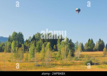 hot air balloon over the Rothenthurm moor, Switzerland, Schwyz Stock Photo