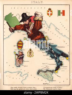 Vintage Pictorial map depicting Italy as a bear and Tsar Alexander II. Includes illustrations of a flag and coat of arm.  In Lancaster and Harvey's Geographical fun. London : Hodder and Stoughton, [1868 or 1869]. Stock Photo