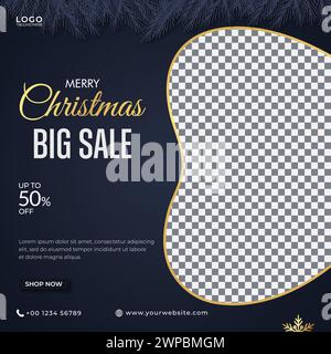Social media post template for Christmas big sale, Holidays, sale promotion banner Stock Vector