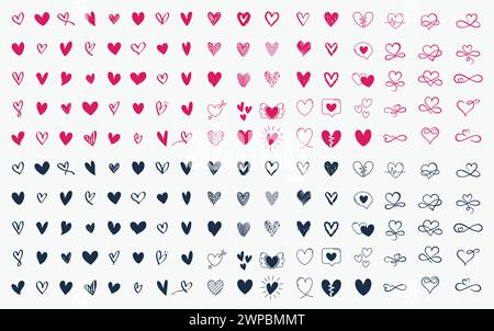 Heart icon vector bundle collection, Valentine's Day sign, Love symbol isolated, Vector illustration Stock Vector