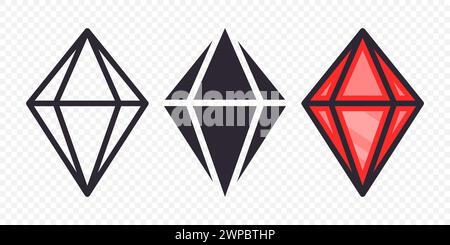 Vector Flat Simple Minimalistic Gemstone Icons Set. Diamond, Crystal, Rhinestones Closeup Isolated. Jewerly Concept. Design Template of Gemstones, Gem Stock Vector
