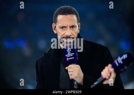 Rio Ferdinand. during the UEFA Champions League Round of 16 match between Manchester City and FC Copenhagen at the Etihad Stadium, Manchester on Wednesday 6th March 2024. (Photo: Mike Morese | MI News) Credit: MI News & Sport /Alamy Live News Stock Photo