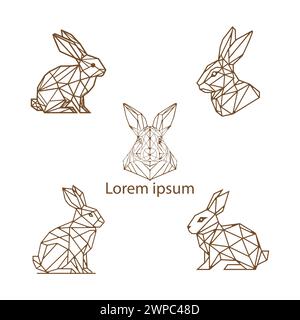 Set of geometric rabbit isolated on white background. Vintage vector design illustration Stock Vector