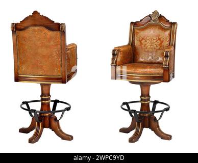Bar stool chairs brown leather with clipping path. Stock Photo