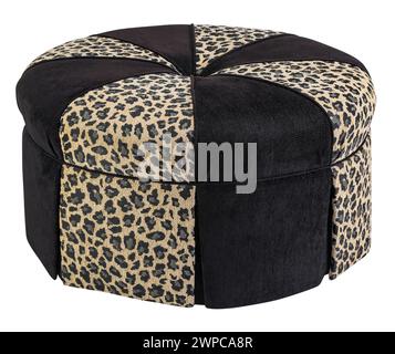 Ottoman foot stool leopard fabric with clipping path. Stock Photo