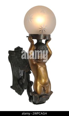 Sconce light bronze boy design with clipping path. Stock Photo