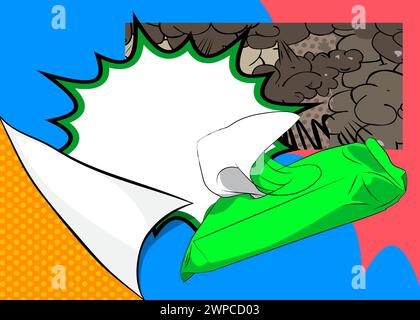 Cartoon Baby Wipe with blank speech bubble, comic book Wet Wipe background. Retro vector comics pop art design. Stock Vector