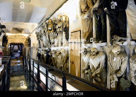 Mummified corpses in the Capuchin Catacombs of Palermo, Italy. Stock Photo