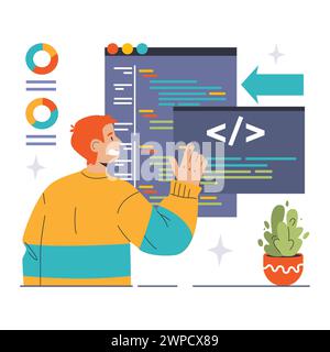 DevOps. Software development methodology. Software development and it operations life cycle, programming and IT service integration and automation. Flat vector illustration Stock Vector