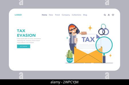 Tax Evasion Web Banner Or Landing Page Dark Or Night Mode. Financial 