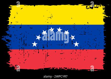 Venezuela flag - vector flag with stylish scratch effect and black grunge frame. Stock Vector