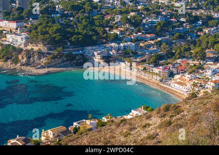 High angle view of a beach with turquoise water, Cala el Portet in Costa Blanca, Spain Stock Photo