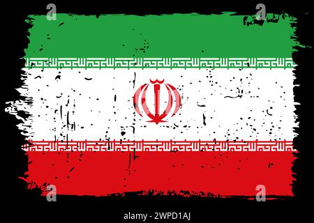 Iran flag - vector flag with stylish scratch effect and black grunge frame. Stock Vector