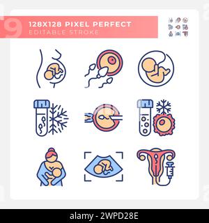 Artificial insemination RGB color icons set Stock Vector