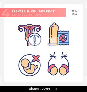 Pregnancy prevention methods RGB color icons set Stock Vector