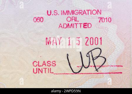 US Immigration stamp in British passport, ORL Orlando entry stamp Stock Photo