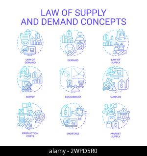 Law of supply blue gradient concept icons Stock Vector