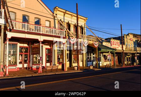 Golden hour at Virginia City, Nevada Stock Photo