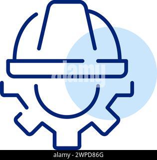 Digital engineering. Virtual environment constructions. Hard hat and cogwheel. Pixel perfect, editable stroke vector icon Stock Vector