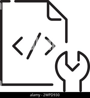 Website development. Coding and maintenance. HTML file and wrench. Pixel perfect, editable stroke vector icon Stock Vector