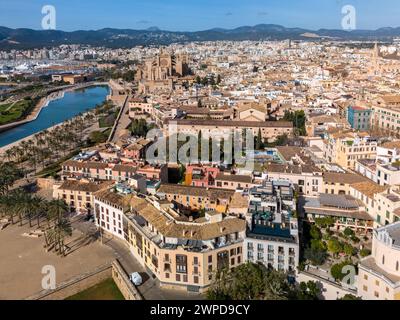 An aerial view of Palma de Mallorca's historic old town Stock Photo