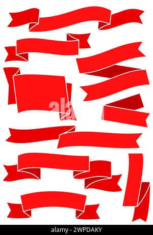 Set of red ribbons and banners for web design. Great design element isolated on white background. Vector illustration. Stock Vector