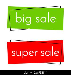 Big sale green banner and super sale red banner on white background. Vector background with colorful design elements. Vector illustration. Stock Vector