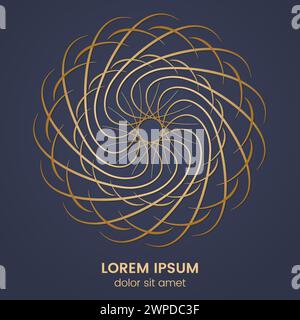 Vintage geometric circular element. Vector gold monogram on dark blue background. Vector illustration Stock Vector