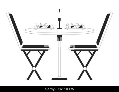 Romantic dinner table chairs black and white 2D line cartoon object Stock Vector