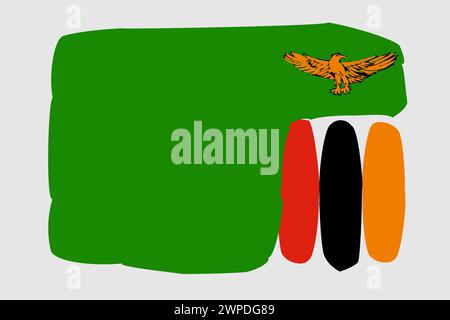 Zambia flag - painted design vector illustration. Vector brush style Stock Vector