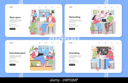Workspace set. Relaxed professionals in a modern open office ...