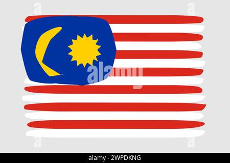 Malaysia flag - painted design vector illustration. Vector brush style Stock Vector