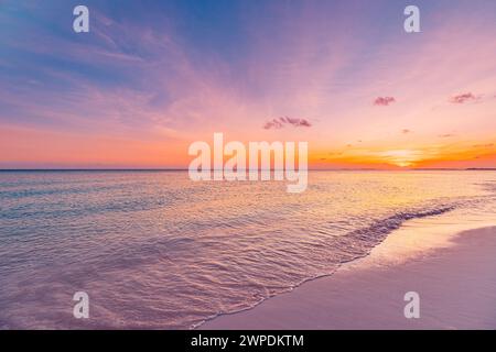 Sea sand sky concept, sunset colors clouds, horizon, horizontal background banner. Inspirational nature landscape, beautiful colors, wonderful scenery Stock Photo