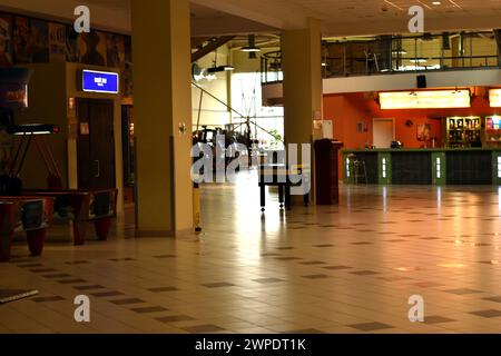 Kyiv. Kyiv region. Ukraine. 02. 21. 2024. Foyer in the shopping center, bar and cinema entrance. Stock Photo