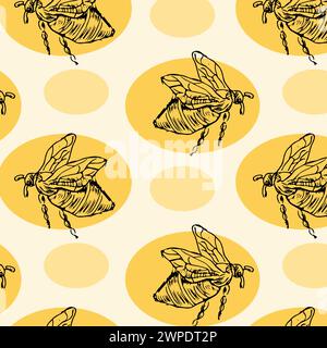 Honey bee hand drawn sketch pattern retro. Vector illustration can used for textile, wrapping, decoration. Stock Vector