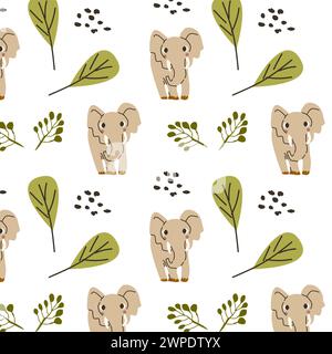 Seamless pattern with cute wild africa animal cute elephant Vector illustration isolated. Can used for textile, fabric design, posters, wrapping paper Stock Vector