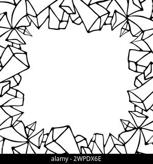 Winter crystal geometry frame for card or invite, scrapbook, coloring book. Vector abstract black and white color background Stock Vector