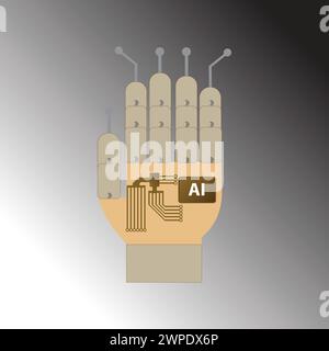 Robot hand with circuits and artificial intelligence symbol Stock Vector