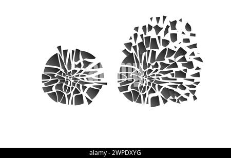Background design. Set of abstract icons. Broken ball with realistic pieces. 3D concept. Backdrop idea. Stained glass texture. Isolated template. Stock Vector