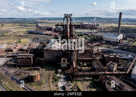 Redcar Steelworks and Windfarm, Teesside Stock Photo