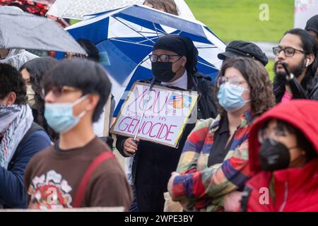 Los Angeles, United States. 06th Mar, 2024. Protesters participate in a pro-Palestinian rally in the rain in Los Angeles. (Photo by Ringo Chiu/SOPA Images/Sipa USA) Credit: Sipa USA/Alamy Live News Stock Photo