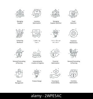 Generative AI Supply Chain Vector Icon Design Collection Stock Vector