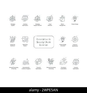 AI Supply Chain Management Vector Icon Design Set Stock Vector