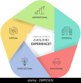 Creating optimal Employee Experiences strategy framework infographic diagram chart illustration banner with line icon vector template has aspirational Stock Vector
