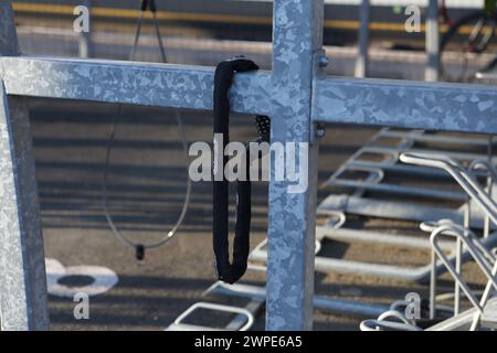 Cycle parking facilities at Farnborough Main railway station with bike racks, Farnborough, Hampshire, UK Stock Photo