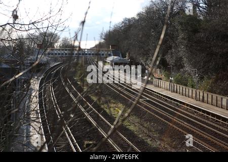 Farnborough Main railway station viewed from Farnborough Road bridge Farnborough Hampshire UK Stock Photo