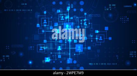 Abstract representation of a computer network and its users in the form of icons of people in squares. Vector illustration. Hand drawn. Stock Vector