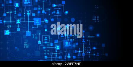 Abstract representation of a computer network and its users in the form of icons of people in squares. Vector illustration. Hand drawn. Stock Vector